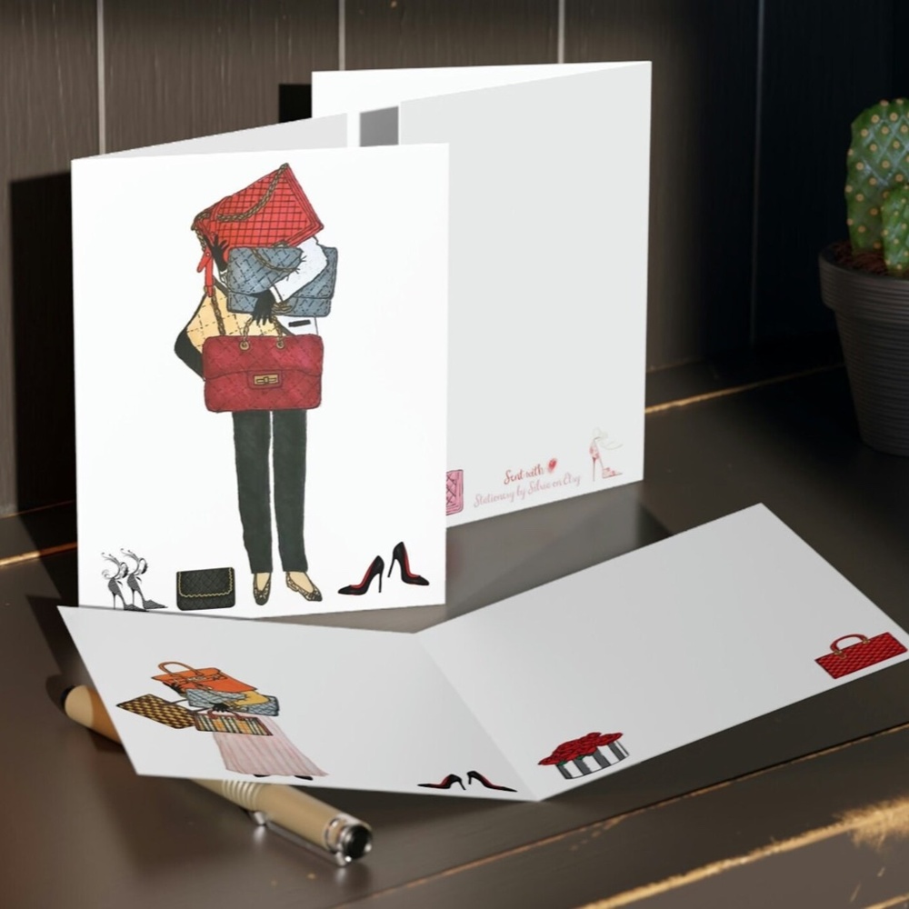 x2 Fashion Handbag Cards Birthday Cards with Stickers & Envelopes